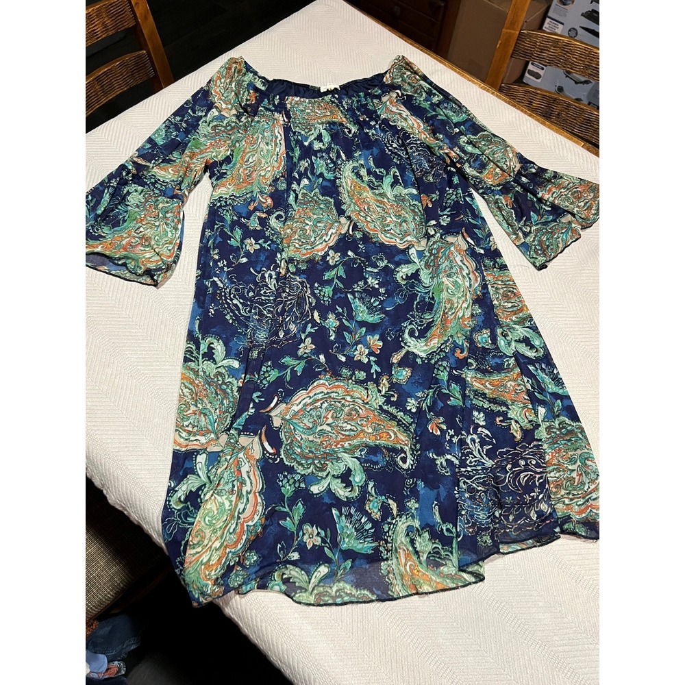 Joie De Vivre Women's Boho Paisley Floral Dress Size 2X Blue Green Festival